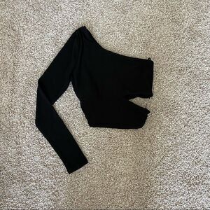 Forever 21 Black One Sleeve Cut Out Crop Top